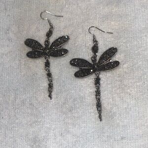 Elegant Black Dragonfly Earrings